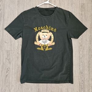 Vintage Moschino Gold Embroidered Dark Green T-Shirt with Bear Graphic